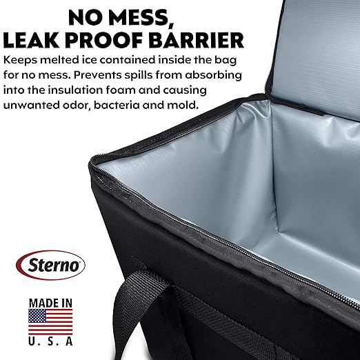 Sterno Trunk Buddy Insulated Leak Proof Organizer, Hot and Cold Food Bag for Groceries, Beverages and More, Black Cloth Exterior with Vinyl Liner, 13”L x 22”W x 14”H