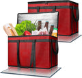 Pack of 2 Insulated Food Delivery Bag with Hard Bottom, XXXL Large Reusable Thermal Cooler Grocery Tote Bag, Commercial Pizza Delivery Box Carrier for Uber Eats, Doordash Essentials, Hot and Cold Food