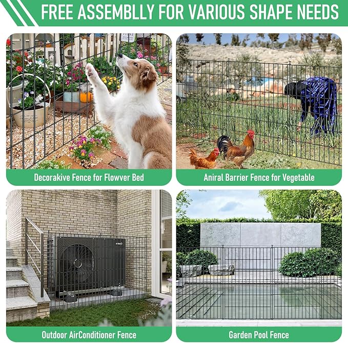 10 Panels Garden Fence Dog Fence Outdoor for Yard,40in H x 23.6ft L Rustproof Metal Fencing with Ground Stakes|No Dig Temporary Animal Proof Containment for Pets/Rabbits|Durable Patio Security Panels