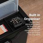 IRIS USA File Box with Lid File Organizer for Letter File w/Organizer-Lid, Water Resistant Document Box, Plastic Mobile Filing Organizer, Secure Buckle, Portable Handle, Lockable, Black 4 Pack