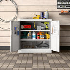 Metal Storage Cabinet with Lock, Lockable Metal Garage Cabinet with Pegboards and Hooks for Garage,Warehouse,Home,Office, Assembly Required,White