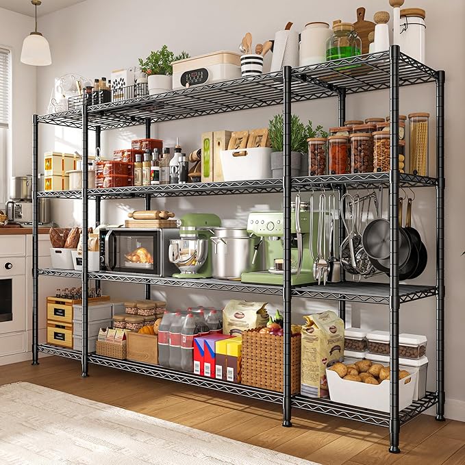REIBII 78.4''W Wire Shelving Garage Shelving Unit Load 1500LBS,4 Tier Metal Shelving with Adjustable Metal Shelf Storage Shelves for Pantry Shelves Commercial Shelf Kitchen Garage 11.8''Dx59''H
