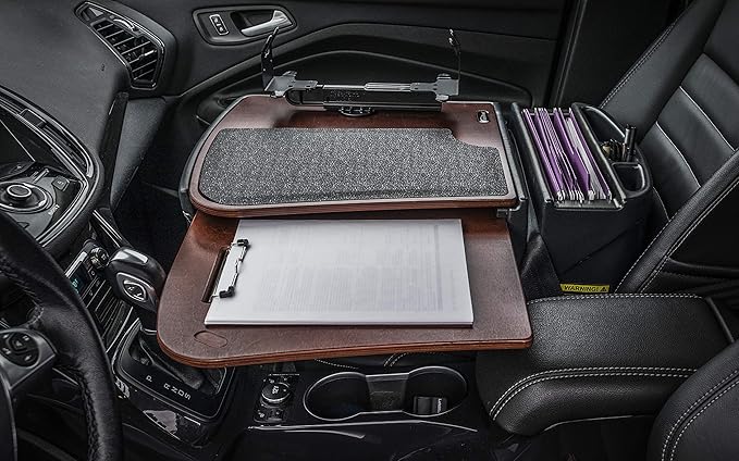 AutoExec GripMaster Car Desk for Your Vehicle Workstation and Mobile Office, Mahogany with Printer Stand