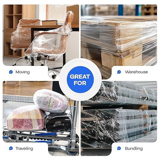 IDL Packaging 5" Stretch Wrap Mini Roll, 700 feet, 120 Gauge (Pack of 4) with a Plastic Handle Included – Industrial Grade Clear Plastic Wrap – Improved Protection for Packing, Moving, or Office