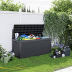 120 Gallon Resin Deck Box, Lockable Patio Outdoor Storage Box for Furniture, Garden Tools and Tools Storage, Waterproof Outside Storage Boxes - Black