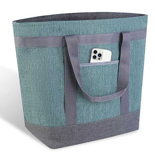 Insulated Reusable Tote Bag for Grocery Shopping for Women/Men, Waterproof Cooler Bags for Travel/Beach/Picnic, Pizza/Food Delivery Bag to Keep Food Cold/Hot for Catering (Oxford Cloth, Green)