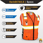 KwikSafety - BIG KAHUNA DIGITAL Safety Vest [LIMITED EDITION] Class 2 ANSI OSHA Reflective Vest Durable High Visibility Vest Construction Safety Vest for Men Industrial Work Gear/Orange Large
