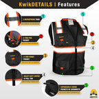 KwikSafety - Charlotte, NC - UNDERBOSS Safety Vest [11 POCKETS] Premium ANSI Class Unrated High Visibility Vest Construction Surveyor Reflective Vest Industrial Work Safety Vest for Men/Black XL
