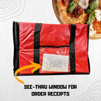 FSE Insulated Pizza Food Delivery Bag Carrier, 18 Inch x 18 Inch x 13 Inch, Breathable Design, Fits Five 16" Pizza Boxes, or Four 18" Pizza Boxes, for Hot or Cold Items, Red