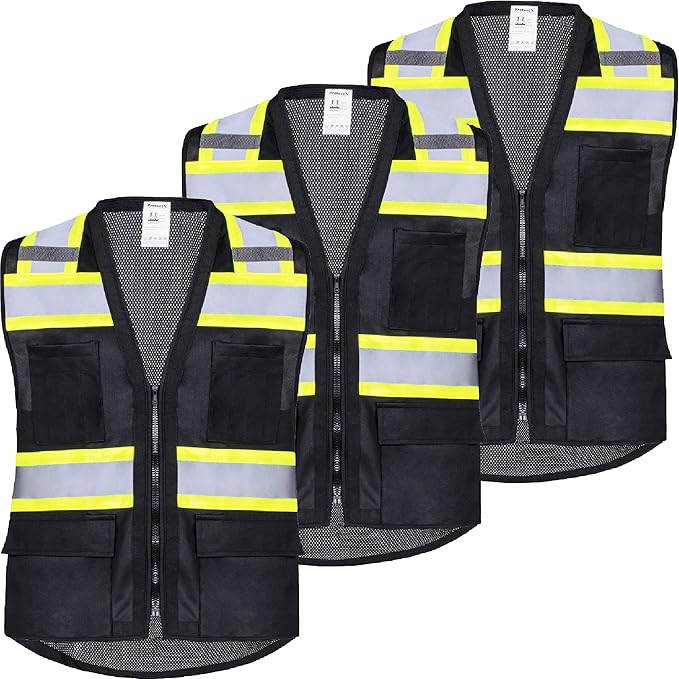 ProtectX 6 Pockets High Visibility Safety Vest for Men Women Class 2 Reflective Hi Vis Work Construction Vest