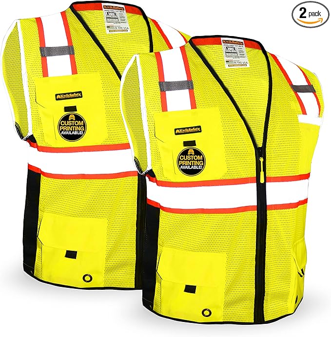 KwikSafety - Charlotte, NC - BIG KAHUNA Safety Vest [2 PACK] Class 2 ANSI OSHA Reflective Vest Durable High Visibility Vest Construction Safety Vest for Men Industrial Work Gear/Yellow 3XL