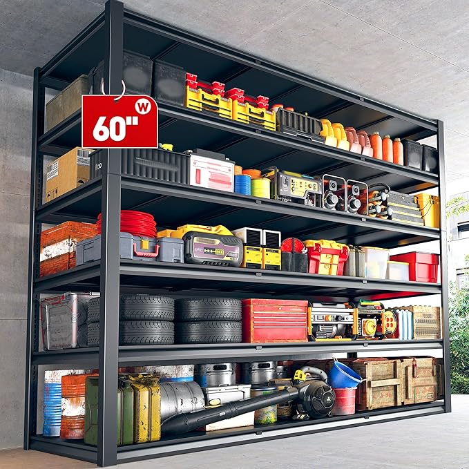 REIBII 60 "W Storage Shelves Heavy Duty, 6 Tier Garage Shelving, 3500 LBS Industrial Shelving, Adjustable Metal Shelves for Garage, Warehouse, School, Commercial, Business, 84 "H x 60 "W x 24 "D