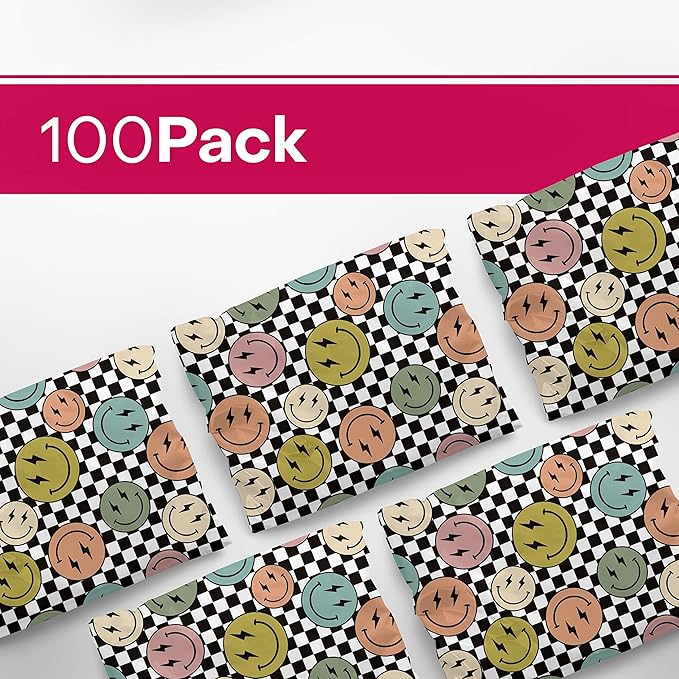 14x19 Poly Mailers – Smiles Checkerboard – Waterproof, Tear-Resistant Shipping Bags with Adhesive Seal – 100 Pack – Package Mint