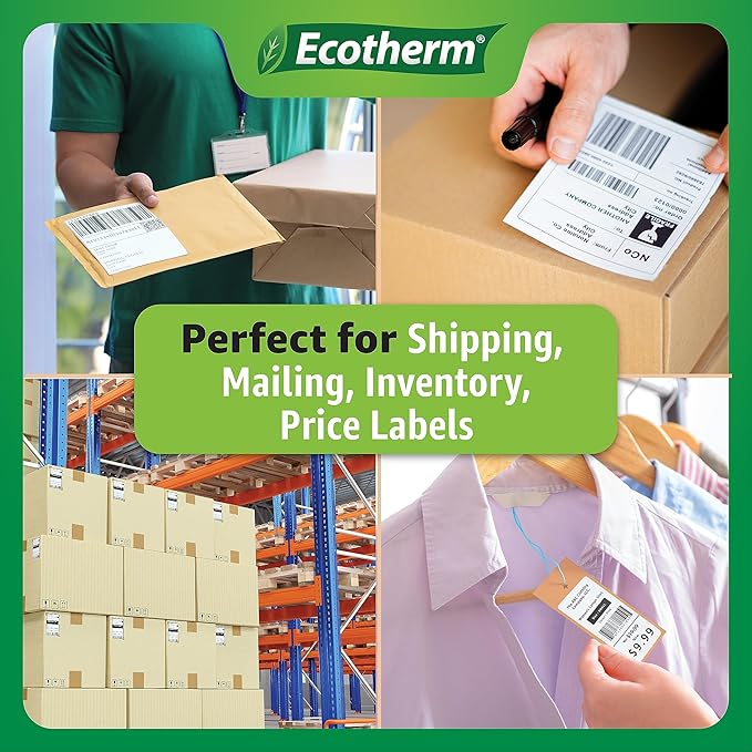 2" x 1.5" Thermal Labels | 6 Rolls | 8220 Labels | fits Zebra, Munbyn, Rollo, Godex, Arkscan, iDPRT, Offnova Thermal Label Printers and More | Blank White Adhesive Stickers by Ecotherm
