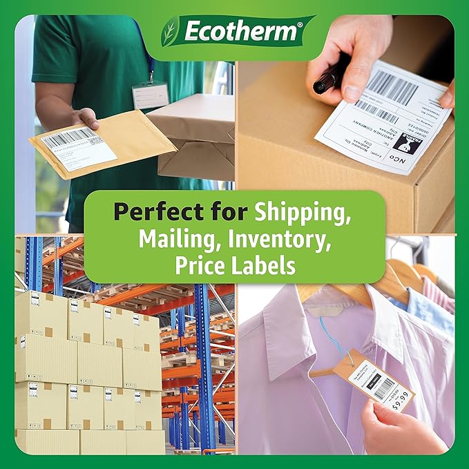 2.25" x 3" Thermal Labels | 6 Rolls | 5040 Labels | fits Zebra, Munbyn, Rollo, Godex, Arkscan, iDPRT, Offnova Thermal Label Printers and More | Blank White Adhesive Stickers by Ecotherm