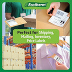 4" x 1" Thermal Labels | 4 Rolls | 5360 Labels | fits Zebra, Munbyn, Rollo, Godex, Arkscan, iDPRT, Offnova Thermal Label Printers and More | Blank White Adhesive Stickers by Ecotherm