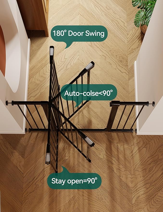 Babelio Baby Gate for Doorways and Stairs, 26-40" Auto Close Dog Gate, PressGuard C5, Easy-Install Pressure Mounted Satey Door, No Drilling Safety Gate for Child and Pets, Black