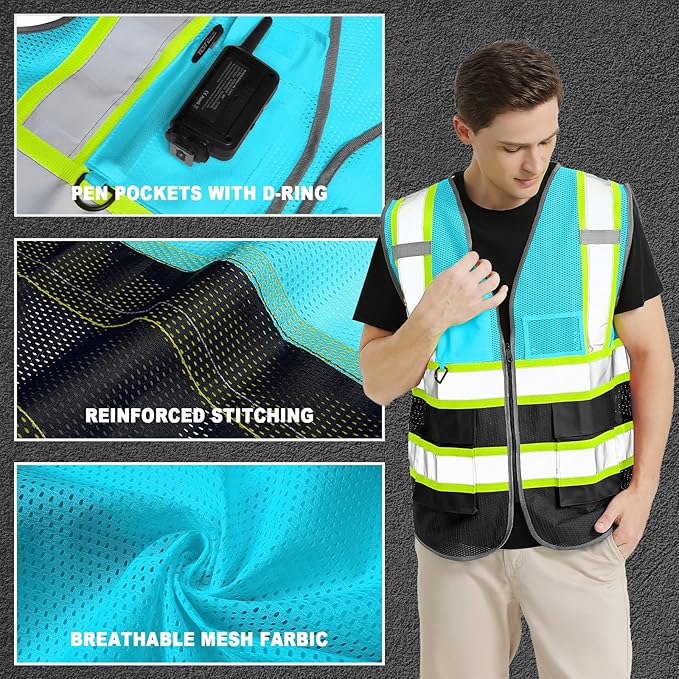 BeautyWill Custom Logo Safety Vest Class2 High Visibility Reflective Vest Breathable Construction Vest
