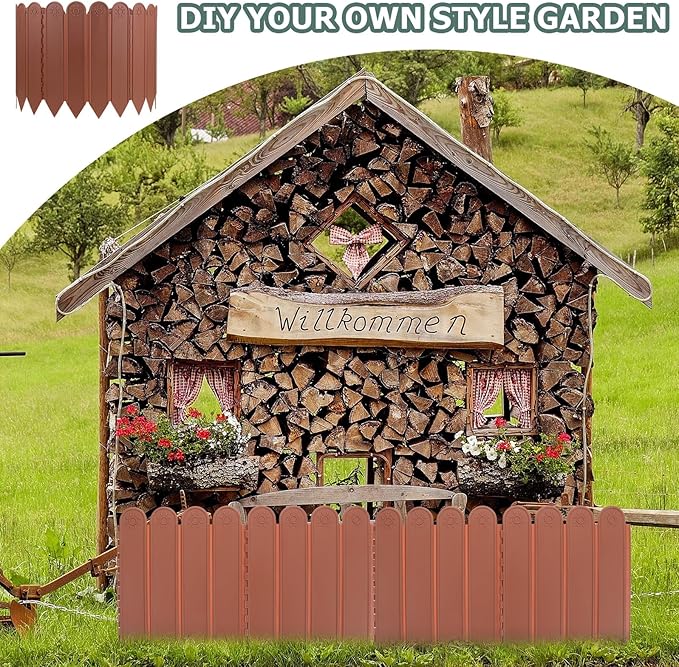 Plastic Garden Lawn Fence Panel Deep Brown Decorative Temporary Outdoor Border for Flower Beds Vegetable Gardens Courtyards Reusable Landscape Edging for Home and Balcony