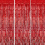 3 Pack Foil Fringe Backdrop - Red Shiny Tinsel Curtains for Party Decoration/Photo Booth Props - 3.3x8.2 FT Metallic Foil Backdrop for Birthday, Wedding, Graduation, Christmas.