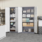 Crownland 72" Lockable Metal Storage Cabinet, Garage Storage Cabinets, High Office Cabinet with Adjustable Shelves for Garage, Home Office,Pantry, File(Grey White)