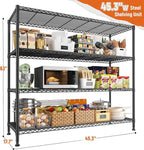 REIBII Storage Shelves 45.3''W Wire Shelving Unit 4 Tier Metal Shelves for Storage Rack Metal Shelving for Pantry Shelves Kitchen Steel Shelving, 45.3''W*63''H*17.7" D, 2 Pack