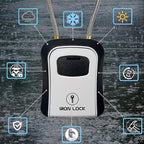 Iron Lock® Key Lock Box Portable with Cable Shackle & Wall Mount – Waterproof Metal Lock Box for Keys with 4-Digit Combination & Resettable Code – Indoor/Outdoor Key Safe (Grey, Medium)