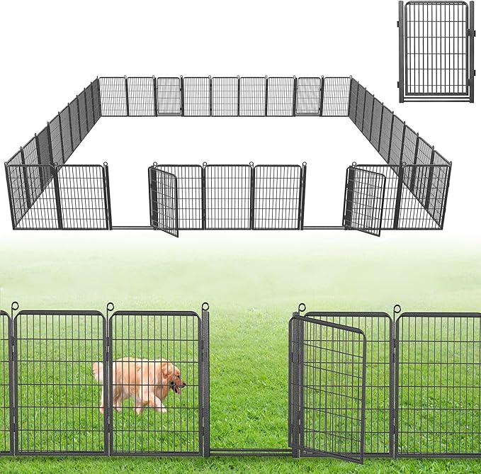 Decorative Garden Fence with Gate, 40 in(H) x 77 ft(L) Rustproof Metal Fence Panels No Dig Fence with Full Panel Gate, Dog Fence Outdoor for Yard, Animal Barrier Garden Fencing for Yard