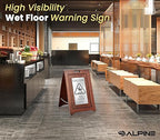 Alpine Wooden Wet Floor Sign – High-End Slippery When Wet Caution Sign, Bilingual English & Spanish, Stainless Steel Plate, Foldable, Rubber Tips, Safety Warning for Hotels, Restaurants & Offices
