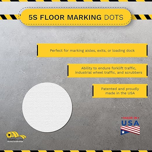 Mighty Line 2.7" Solid Dot Shaped Floor Marking Tape for Safety, Caution, Warning, Heavy-Duty, Peel and Stick, Adhesive Circle Spots, Industrial Quality, White, Pack of 100