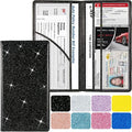Car Registration and Insurance Holder, Leather Magnetic Shut Vehicle Glove Box Organizer for Document, Card, Driver License, Glitter Black