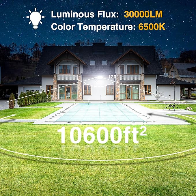 Onforu 300W Flood Lights Outdoor, 30000lm Bright LED Work Light with Plug, 6500K Daylight White LED Flood Lighting, IP66 Waterproof Security Yard Lights for Yard Garage Stadium 2 Pack