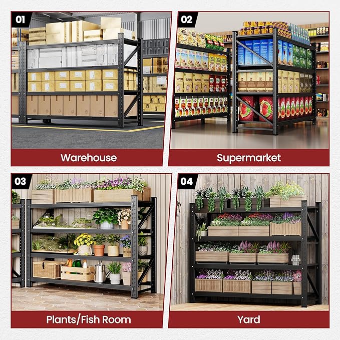 60" Wide Storage Shelves, 5000LBS Garage Shelving Heavy Duty, Standing Shelf Units, 4 Tier Metal Adjustable Storage Shelving Rack for Shop Warehouse Basement, 60'' W x 24''D x 70'' H