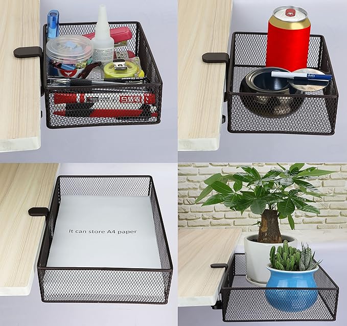 Clip-on desk organizer (3 pack), stationery organizers, can be clipped around the table to store small items (Bronze Gold)