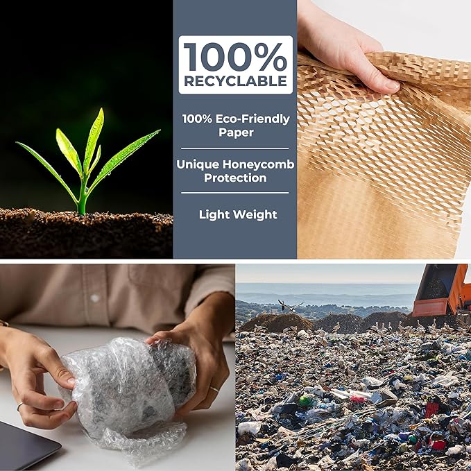 Bubble Wrap Substitute - Honeycomb Packing Paper 15''x400', Cushioning Wrap Moving, Shipping, Packing for Glassware, Plates, Cups with 36 Fragile Sticker Labels