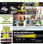 High Visibility Safety Reflective Vest with Pockets and Zipper Construction Hi Vis Work Vest(Yellow/Blue 2XL)