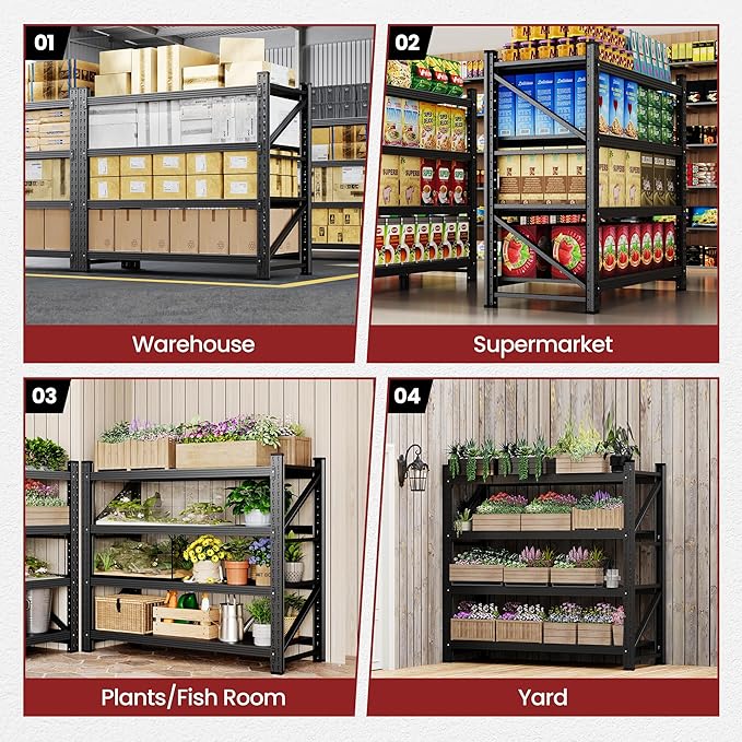 48" Wide Storage Shelves, 2000LBS Garage Shelving Heavy Duty, Standing Shelf Units, 4 Tier Metal Adjustable Storage Shelving Rack for Shop Warehouse Basement, 48'' W x 24''D x 70'' H
