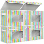 Univivi Fabric Foldable Storage Boxes [4-Pack] Large Collapsible Stackable Storage Bins with Lids, Closet Organizers and Storage Cube Basket for Home, Office, Bedroom (Colorful, 17”x 12” x 12”)
