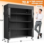 REIBII 72.8" H Storage Shelves with Cover & Wheels, Wire Shelving Heavy Duty Metal Shelving for Pantry Garage Kitchen Commercial Industrail, Storage Rack Shelf Shelving, 35" W*16" D*72.8" H