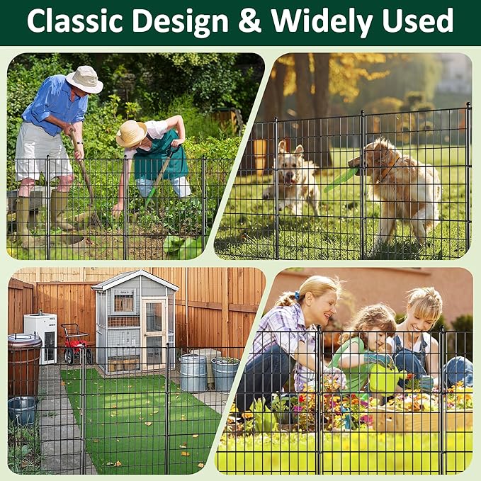 10 Panels Decorative Garden Fence Animal Barrier Heavy Duty No Dig Dog Fence Outdoor for Yard 32 in(H) X 23.6 ft(L) Garden Fencing with Ground Stakes for Backyard, Patio Decor