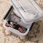 IRIS USA WeatherPro 6 Qt Storage Bins with Lids, 6 Pack, BPA-Free Plastic Gasket Box with Tight Latch and Seal, Stackable Nestable Tote Tub - Clear/Black