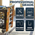 Olympia Tools Heavy Duty Utility Work Cart | 2 in 1 Convertible 3 Shelf to Flat Top Workstation | 660 lb Capacity, HDPE Frame, Ladder Hook, 4 Swivel Wheels | Tool Carts for Garage & Maintenance