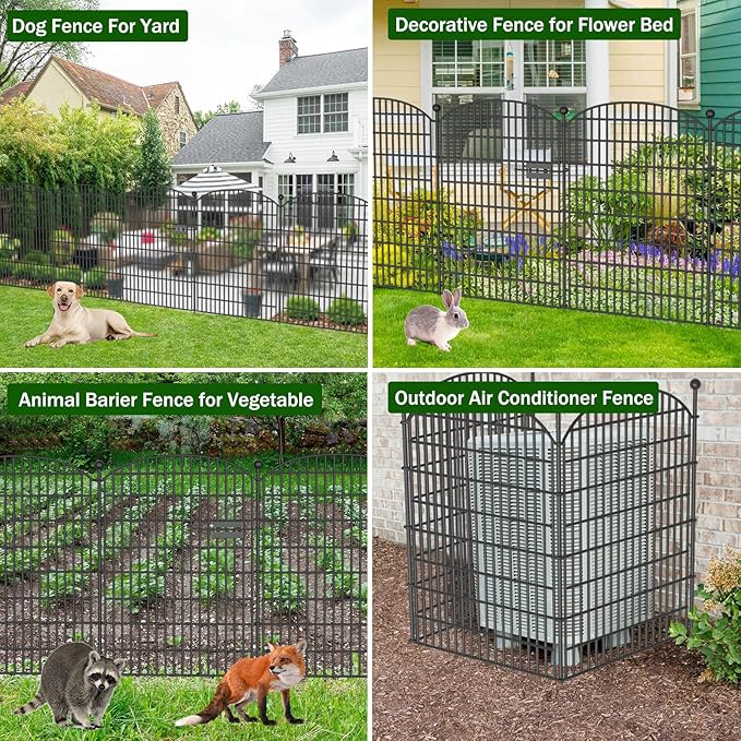 No Dig Decorative Garden Fence 5 Panels with Gate, 40 in (H) x 11.8 ft (L), Dog Fence Outdoor for Yard，Rustproof Metal Animal Barrier Ground Stakes Fencing for Garden, Patio, Flower Bed