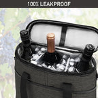 opux 3 Bottle Wine Carrier Tote, Insulated Leakproof Wine Cooler Bag, Wine Travel Bag for Picnic BYOB Beach, Portable Wine Bottle Carrying Case, Gift for Wine Lover Women Men Christmas, Charcoal Grey