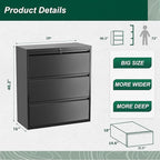 Superday Filing Cabinet Lateral File Cabinet 3 Drawer, Black File Cabinets with Lock, Locking Metal Office Filing Cabinets for Home Office/Legal/Letter/A4/F4