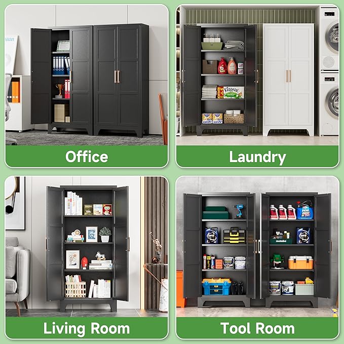 Pantry Cabinets for Kitchen,61.02” Tall Storage Cabinets,Metal Pantry Storage Cabinet with 2 Doors and 3 Adjustable Shelves for Kitchen/Black