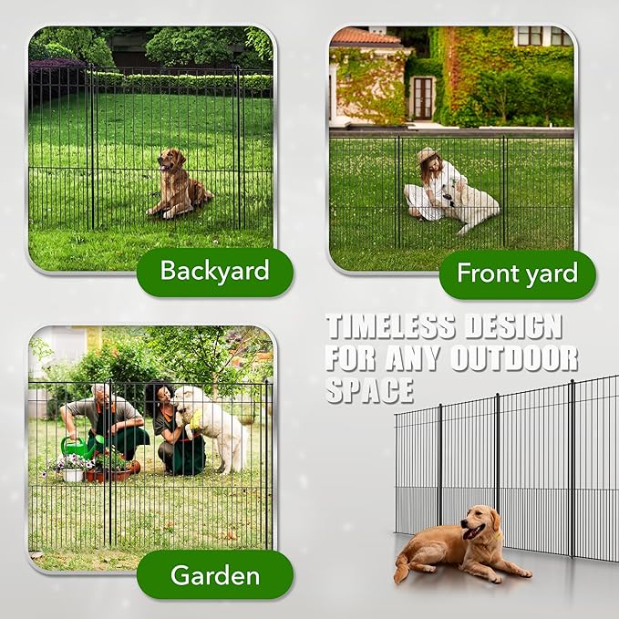 WESLEY'S CORNER Tall Fence Panels - 32”H x 29”L, No Dig Metal Dog Fence, Heavy Duty, Garden Border & Animal Barrier, Rustproof, Decorative Fencing for Backyards, Frontyards, Outdoors and Edging