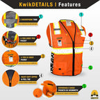 KwikSafety - BIG KAHUNA DIGITAL Safety Vest [LIMITED EDITION] Class 2 ANSI OSHA Reflective Vest Durable High Visibility Vest Construction Safety Vest for Men Industrial Work Gear/Orange 2XL