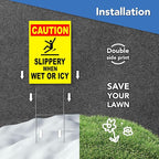 Caution Slippery When Wet or Icy Sign, 8x12 DS Coroplast Warning Caution Wet Floor Sign with H-Type Stake