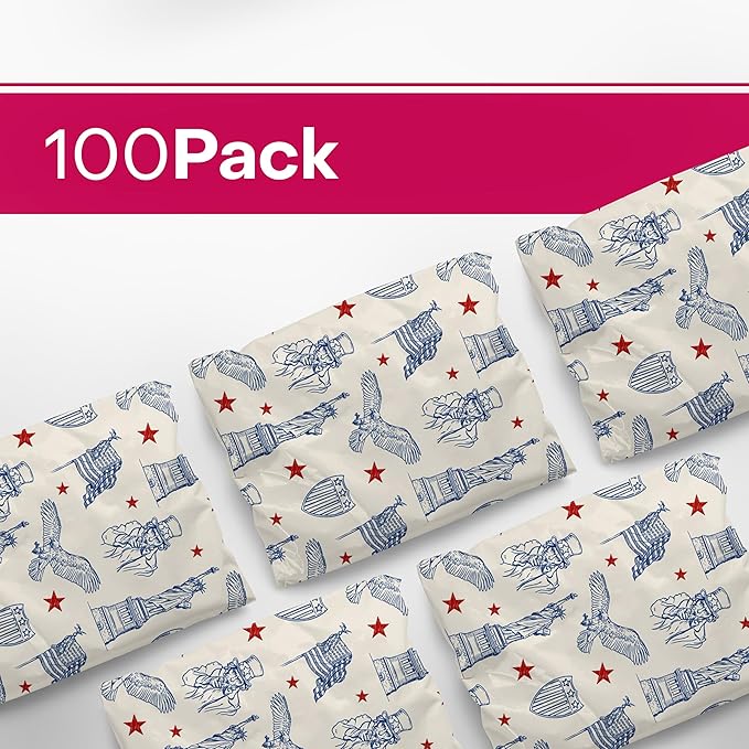 10x13 Poly Mailers – American Patriotic Design – Waterproof, Tear-Resistant Shipping Bags with Adhesive Seal – 100 Pack – Package Mint